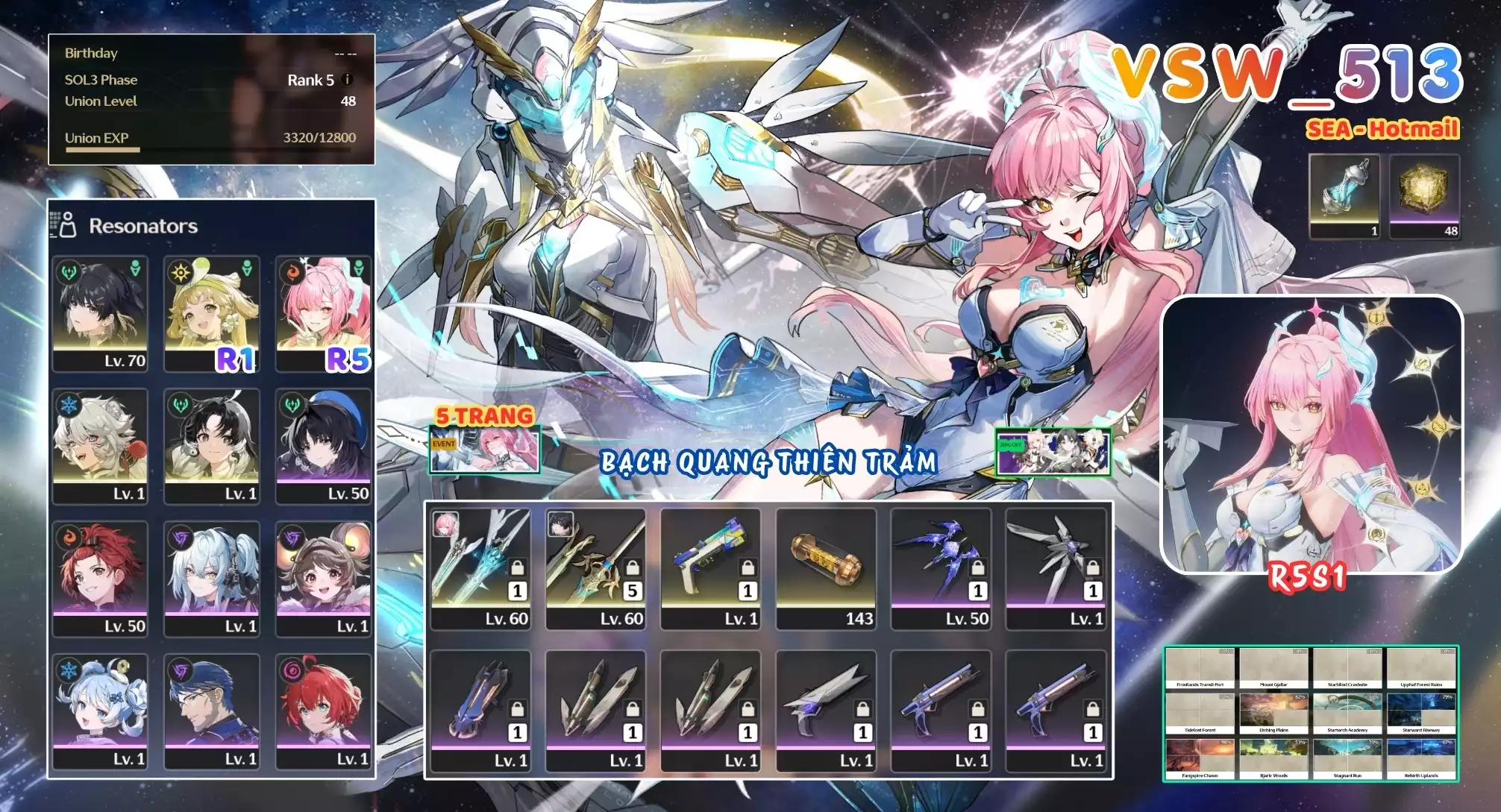 [ VSW_513 SIÊU PHẨM BẠCH QUANG THIÊN TRẢM / CHƯA SN! ] AEMEATH R5 TRẤN + VERINA R1 + JIANXIN + LINGYANG. 5 TRANG BANNER LIMIT. 48 NHỰA. ZIN BANNER 5* TÂN THỦ. CÒN NHIỀU QUEST / EVENT!