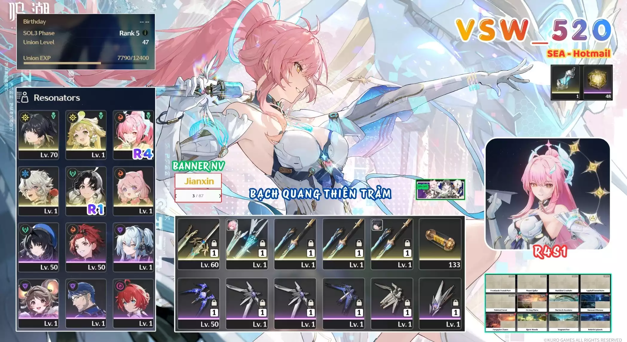 [ VSW_520 SIÊU PHẨM BẠCH QUANG THIÊN TRẢM / CHƯA SN! ] AEMEATH R4 TRẤN + VERINA + JIANXIN R1 + ENCORE + LINGYANG + MAIN TRẤN. 3 TRANG BANNER LIMIT CÓ BẢO HIỂM. 48 NHỰA. ZIN BANNER 5* TÂN THỦ. CÒN NHIỀU QUEST / EVENT!