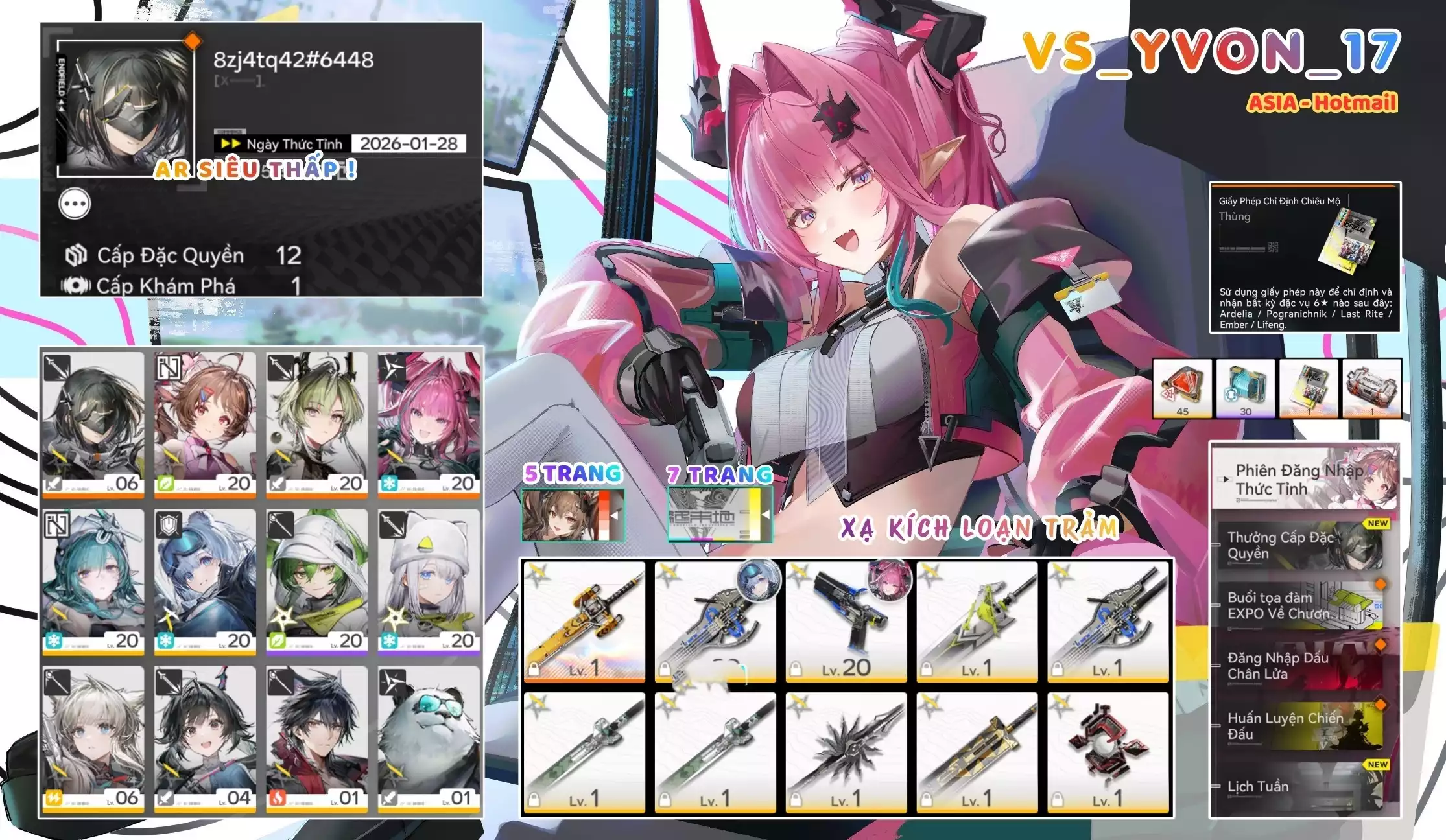 [ VS_YVON_17 XẠ KÍCH LOẠN TRẢM / AR12 SIÊU THẤP! ] YVONNE + ARDELIA + LIFENG -{ FREE 1 CHAR 6* THƯỜNG }- 7 TRANG BANNER THƯỜNG. CÒN NHIỀU QUEST / EVENT!