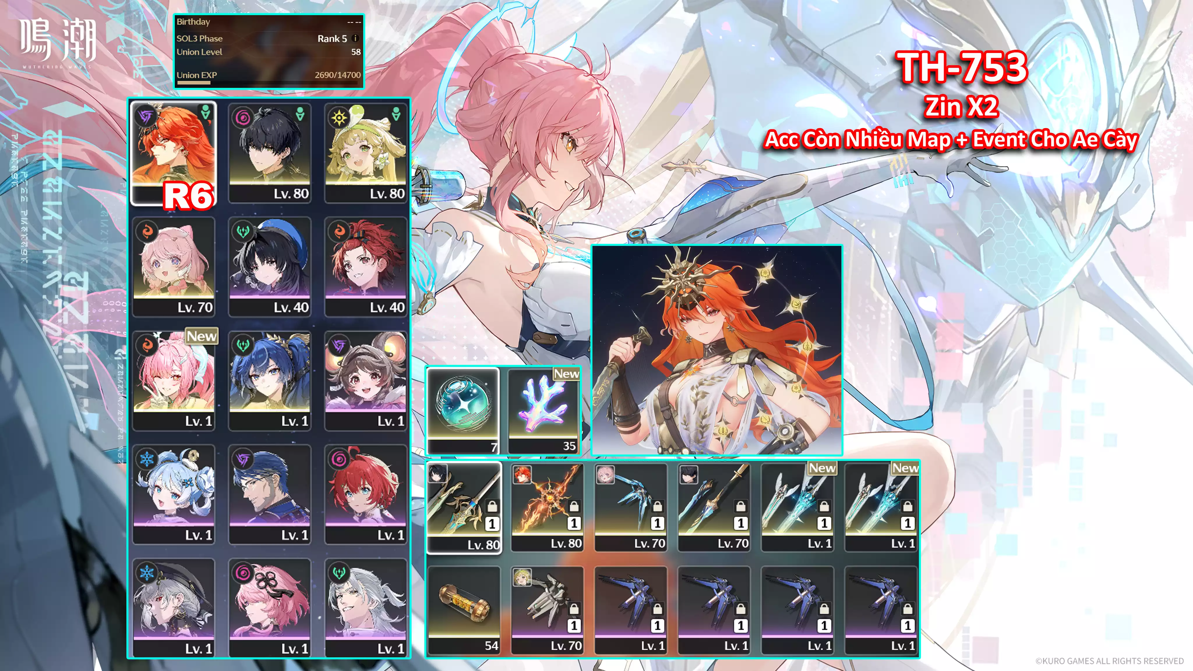 [Siêu Phẩm ] TH-753 Augusta C6 (Trấn) + Aemeath (Trấn C2) + Iuno + Còn Nhiều Map