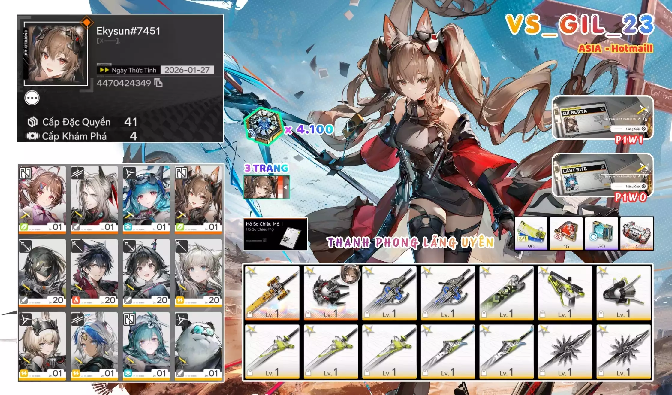 [ VS_GIL_23 THANH PHONG LÃNG UYÊN! ] GILBERTA P1 TRẤN + POGRA + RITE P1 + ARDELIA P1 -{ 4.100 TOKEN ROLL TRẤN + FREE 10 VÉ LIMIT BANNER SAU }- 3 TRANG BANNER LIMIT. CÒN NHIỀU QUEST / EVENT!