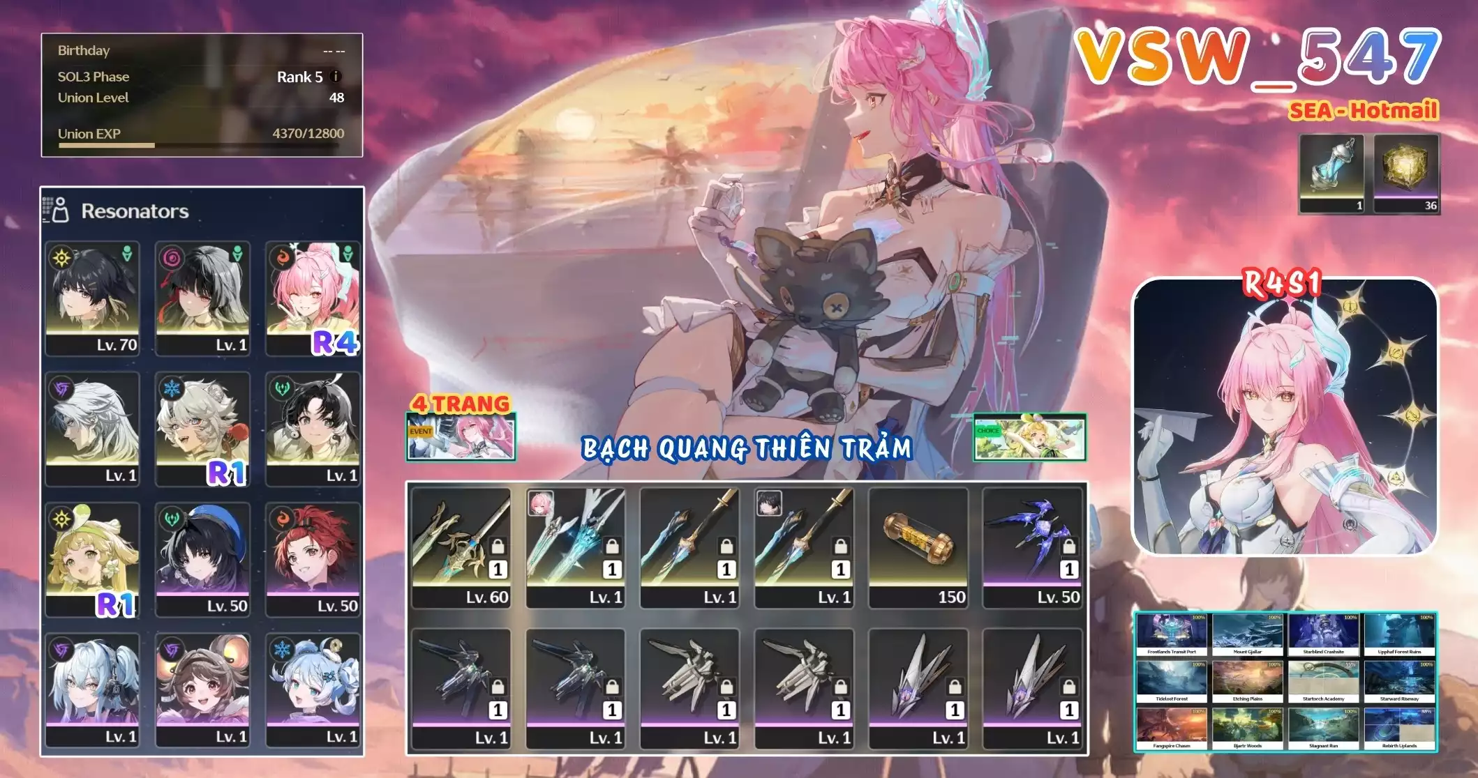 [ VSW_547 SIÊU PHẨM BẠCH QUANG THIÊN TRẢM / CHƯA SN! ] AEMEATH R4 TRẤN + CHISA + CALCHARO + LINGYANG R1 + VERINA R1 + JIANXIN + MAIN TRẤN. 4 TRANG BANNER LIMIT. ZIN BANNER 5* TỰ CHỌN. 36 NHỰA. CÒN NHIỀU QUEST / EVENT!