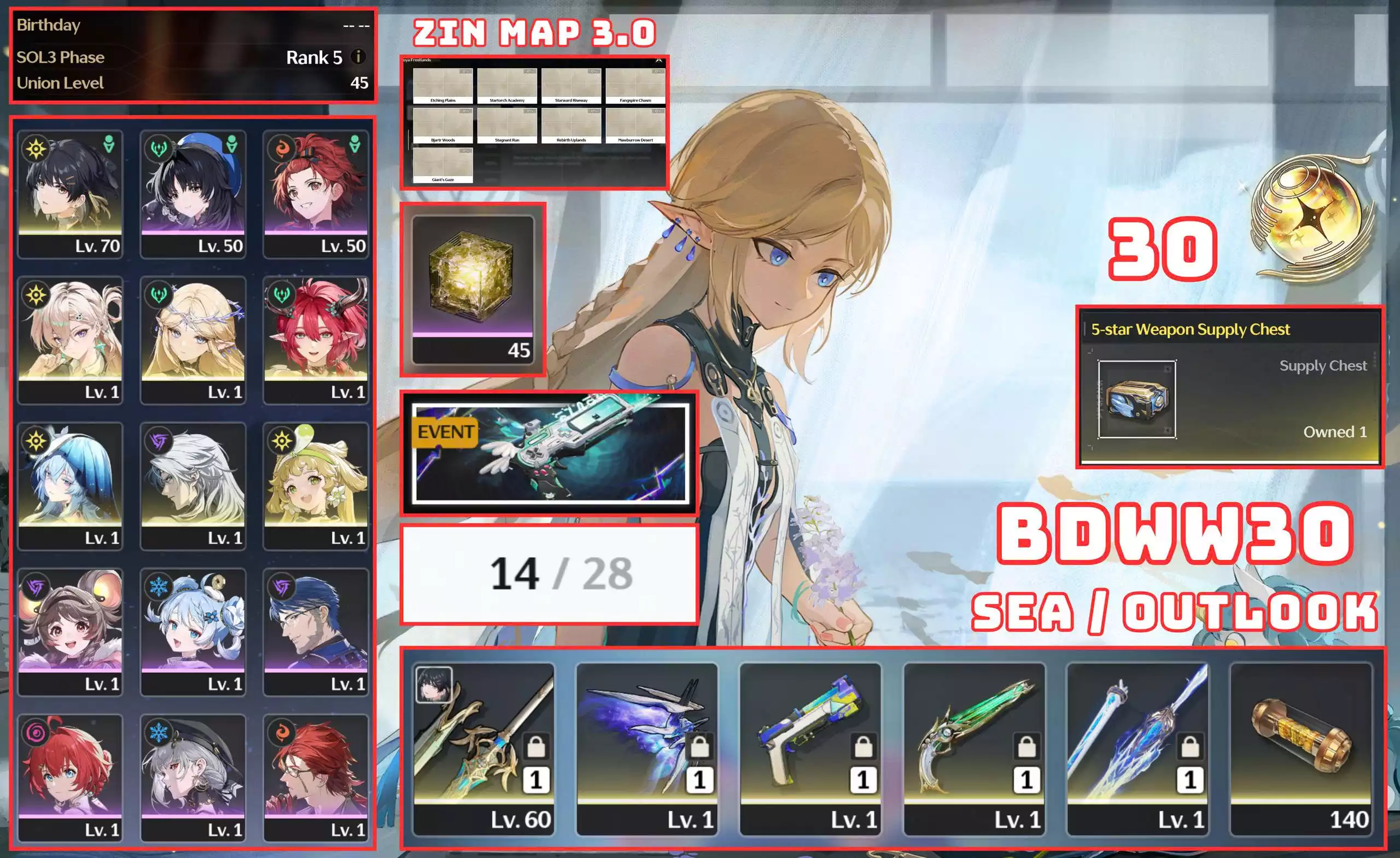 BD30 - 4 CHAR 3 TRẤN CỰC NGON / 30 VÉ LIMITED / ZIN EVENT + MAP 3.0 VÀ 3.1