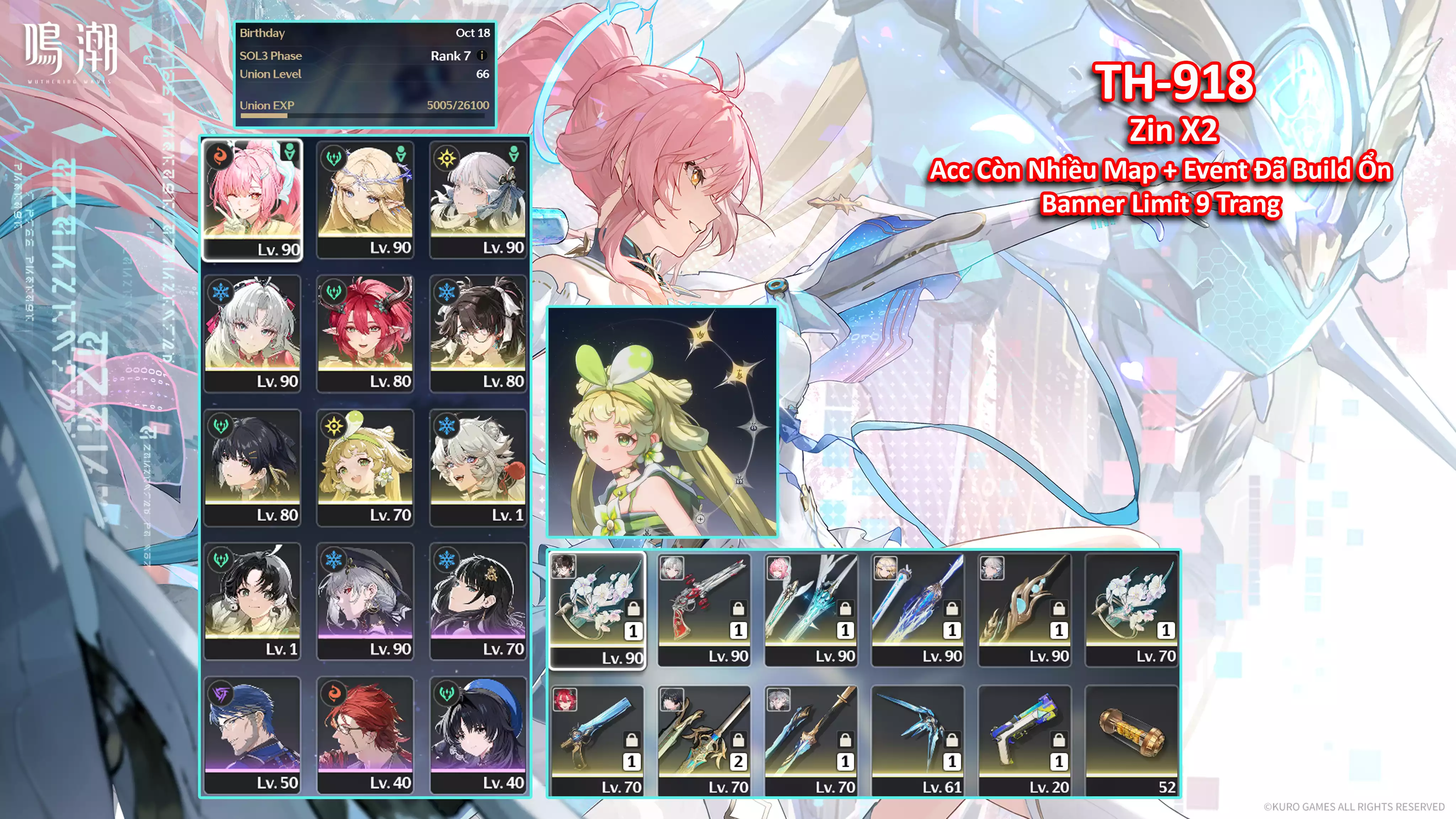 [Siêu Phẩm Nhiều DPS ] TH-918 Aemeath (Trấn) + Carterthyia (Trấn) + Jinhsi (Trấn) + Carlotta (Trấn) + Ciaccona + Zhezhi (Trấn X2)