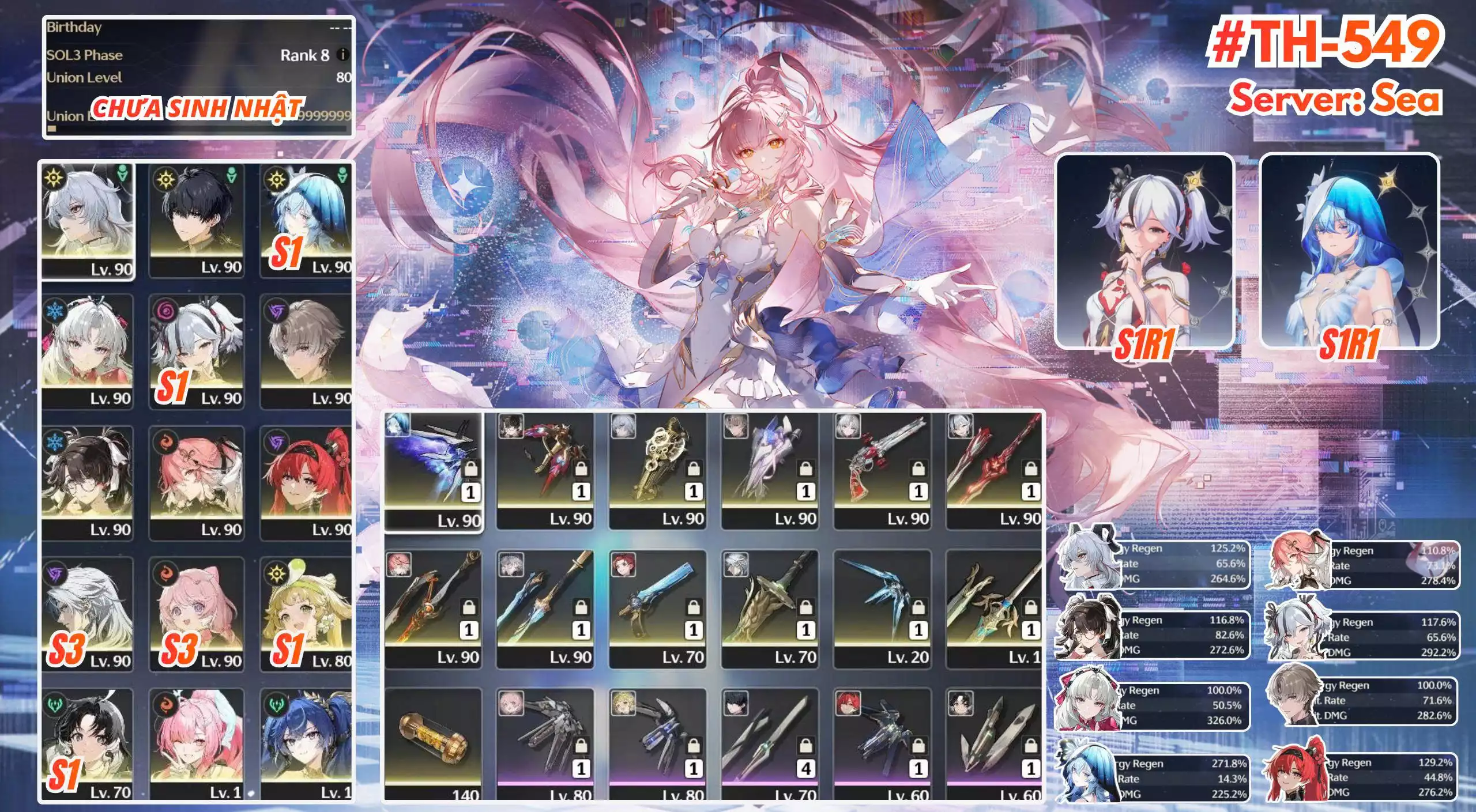 [Siêu Phẩm Acc Cày Tay Zin Từ 2.8 ] TH-549 Zani (Trấn) + Shorekeeper C1 (Trấn) + Carlotta (Trấn) + Camellya C1 (Trấn) + Yao (Trấn) + Zhezhi + Changli (Trấn) + Yilin + Aemeath + Iuno