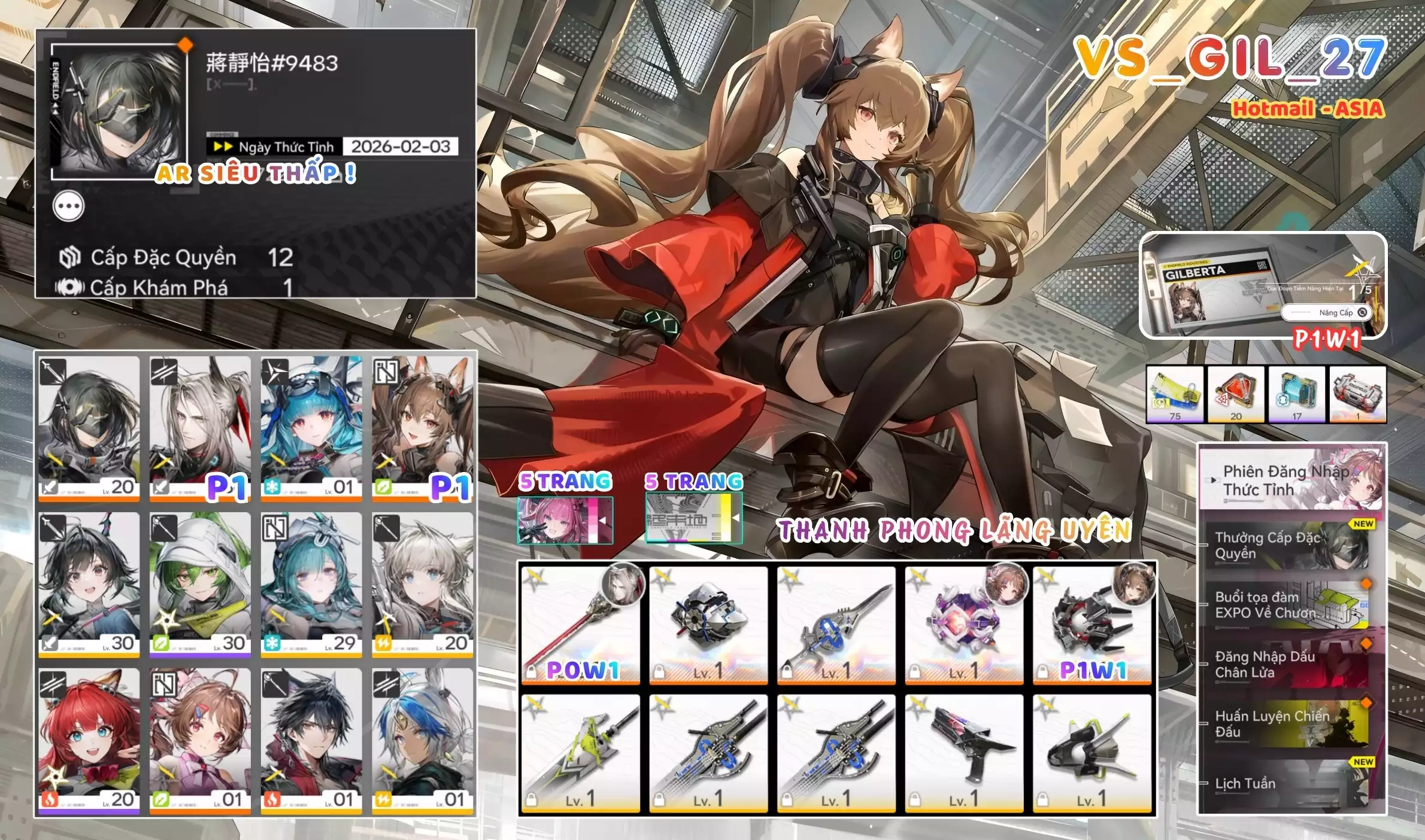 [ VS_GIL_27 THANH PHONG LÃNG UYÊN / AR12 SIÊU THẤP! ] GILBERTA P1 TRẤN + ARDELIA TRẤN + POGRA P1 TRẤN + RITE. 5 TRANG BANNER LIMIT. CÒN NHIỀU QUEST / EVENT!