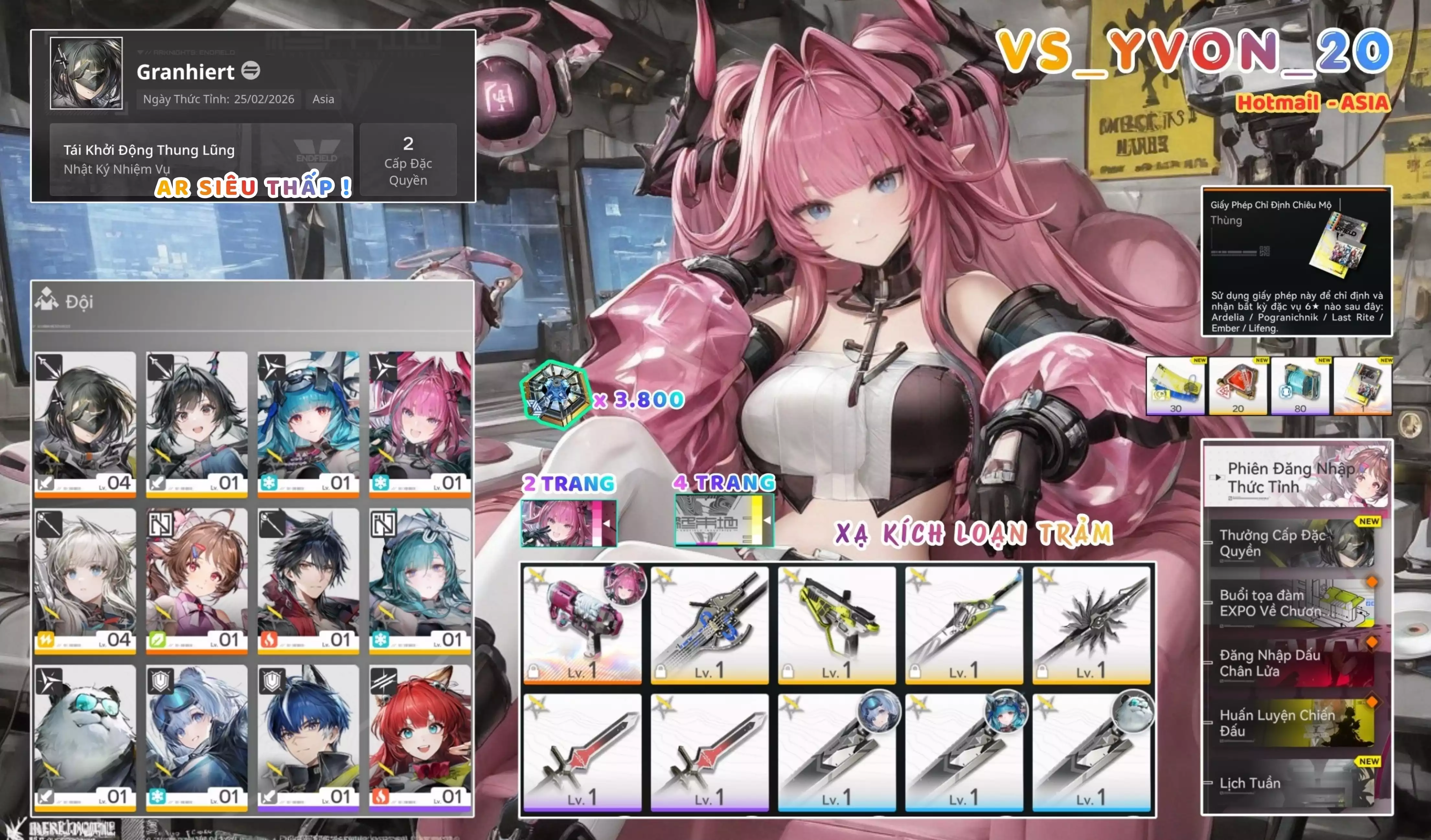[ VS_YVON_20 THANH PHONG LÃNG UYÊN / AR2 SIÊU THẤP! ] YVONNE TRẤN + RITE + ARDELIA -{ 3.800 TOKEN ROLL TRẤN + FREE 1 CHAR 6* THƯỜNG }- 2 TRANG BANNER LIMIT. CÒN NHIỀU QUEST / EVENT!