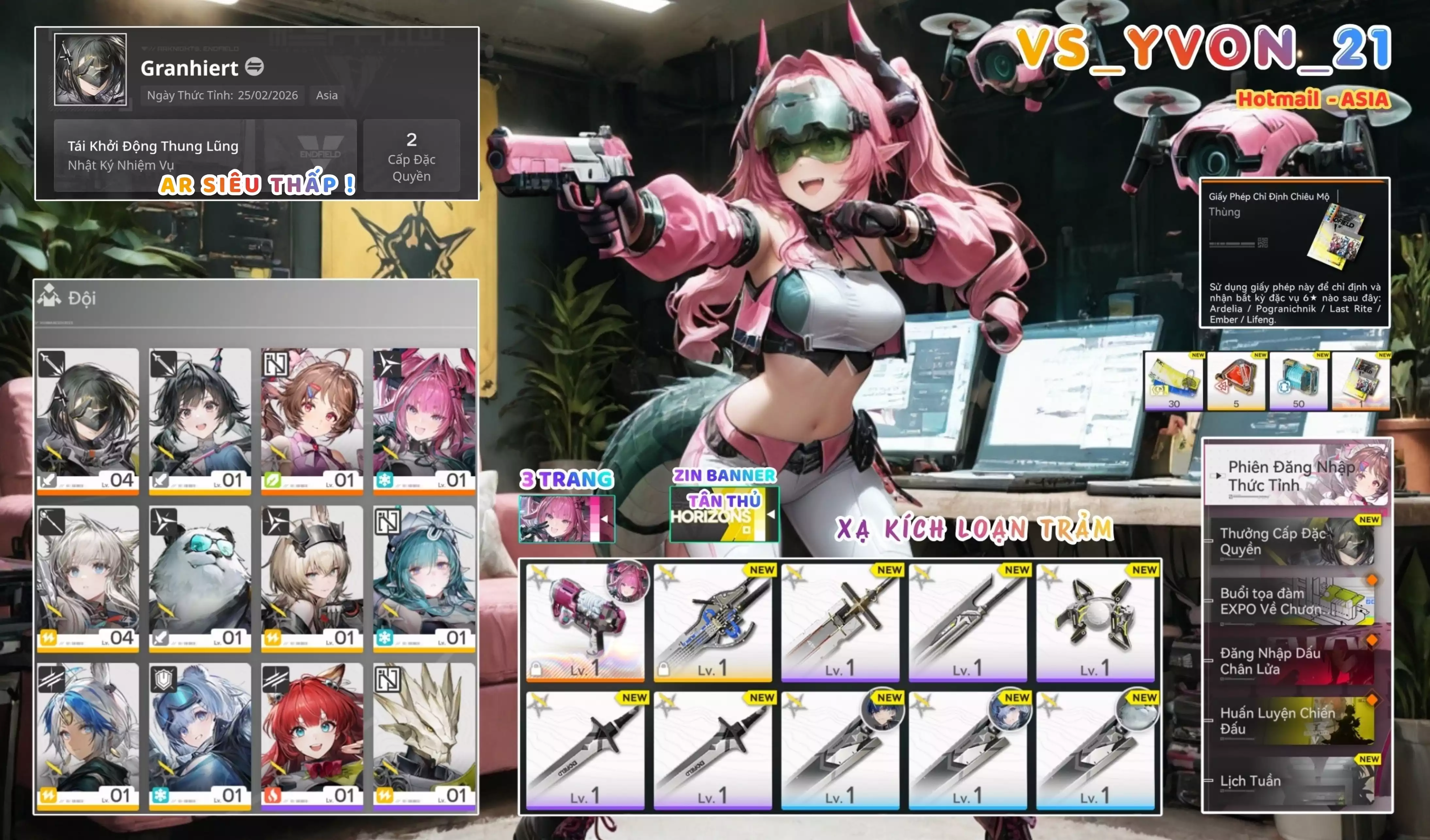 [ VS_YVON_21 THANH PHONG LÃNG UYÊN / AR2 SIÊU THẤP! ] YVONNE TRẤN + ARDELIA -{ FREE 1 CHAR 6* THƯỜNG }- 3 TRANG BANNER LIMIT. ZIN BANNER 6* TÂN THỦ. CÒN NHIỀU QUEST / EVENT!