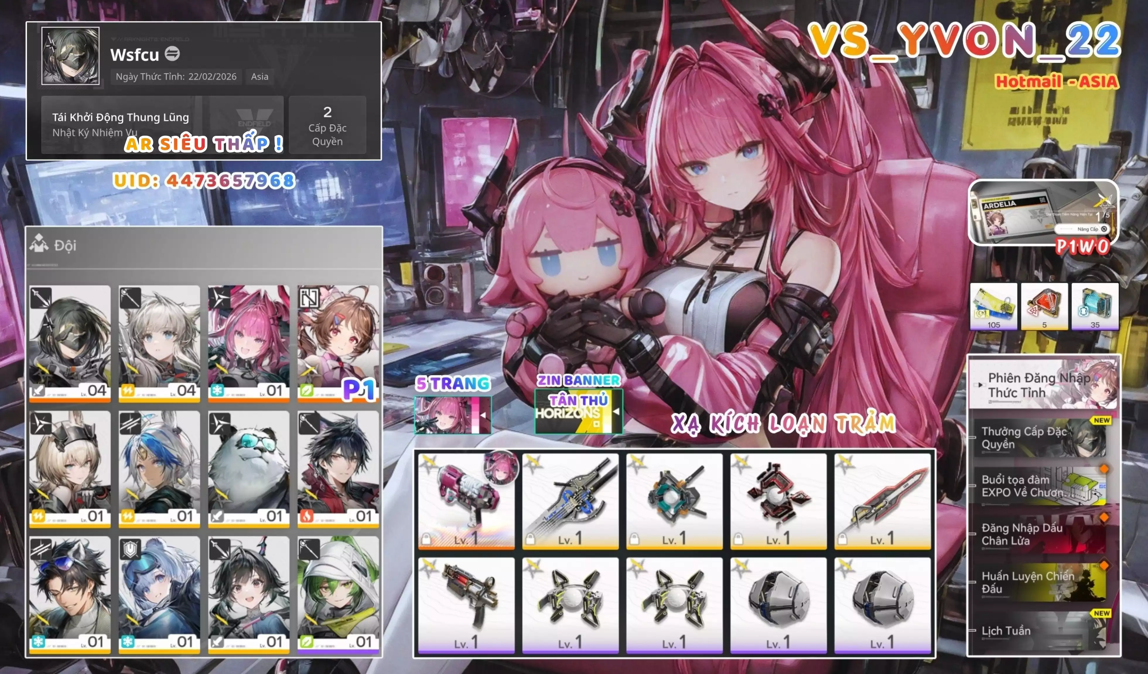 [ VS_YVON_22 THANH PHONG LÃNG UYÊN / AR2 SIÊU THẤP! ] YVONNE TRẤN + ARDELIA P1. 5 TRANG BANNER LIMIT. ZIN BANNER 6* TÂN THỦ. CÒN NHIỀU QUEST / EVENT!