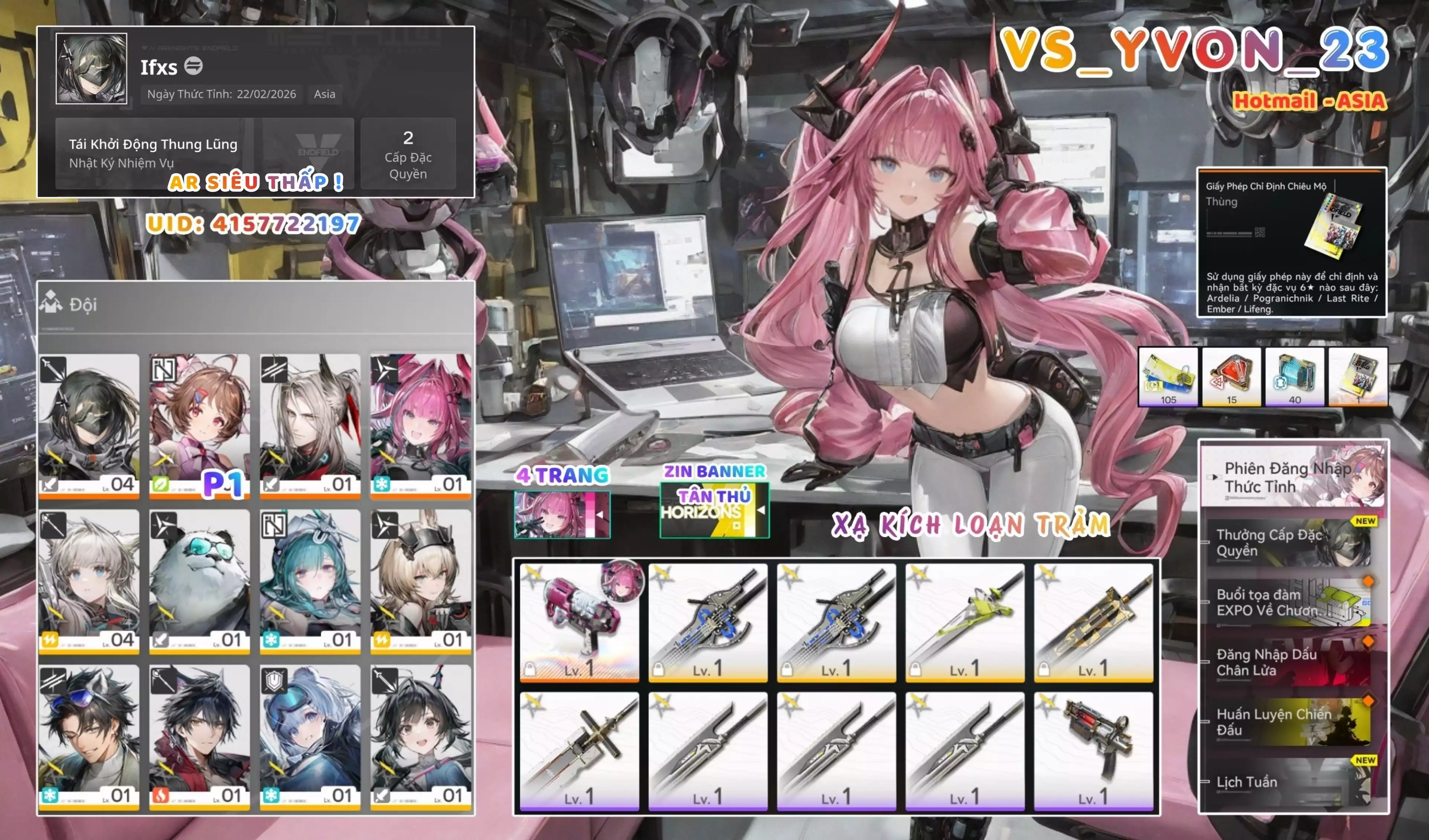 [ VS_YVON_23 THANH PHONG LÃNG UYÊN / AR2 SIÊU THẤP! ] YVONNE TRẤN + ARDELIA P1 + POGRA. 54 TRANG BANNER LIMIT. ZIN BANNER 6* TÂN THỦ. CÒN NHIỀU QUEST / EVENT!