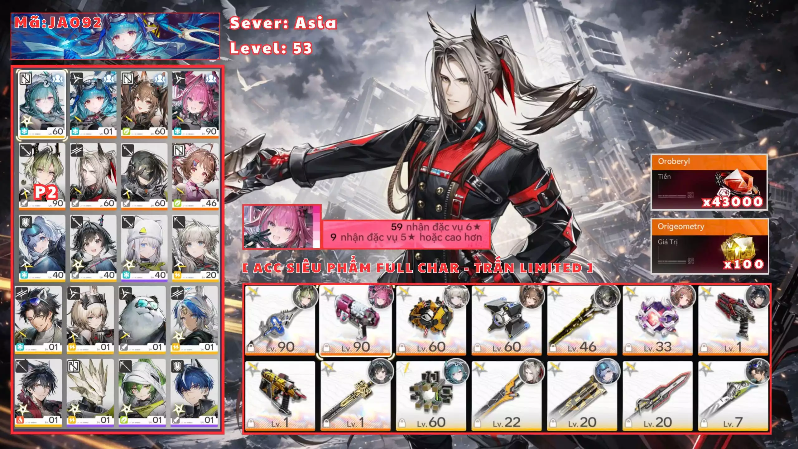 [ MÃ JA092 - TEAM BĂNG, TEAM VẬT LÝ MAX PING DƯ 50K ĐÁ ROLL ] YVONE TRẤN, GILBERTA, LAST RITE, LIFENG P2 TRẤN, POG, DƯ 50K ĐÁ ROLL KẸP 40 PITY