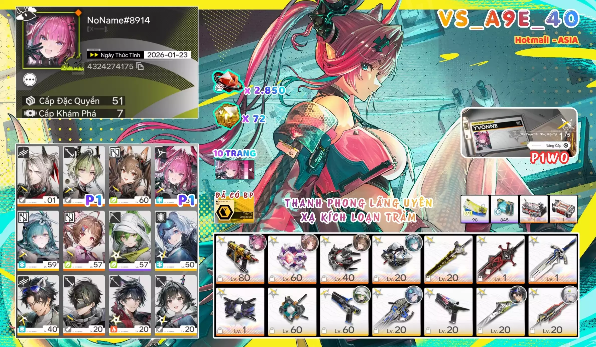 [ VS_A9E_40 XẠ KÍCH LOẠN TRẢM! ] YVONNE P1 + GILBERTA TRẤN + LIFENG P1 + POGRA + ARDELIA TRẤN + MAIN TRẤN -{ ĐÃ CÓ BP + 72 ĐÁ PO + 2.800 ORUN }- 10 TRANG BANNER LIMIT. CÒN NHIỀU QUEST / EVENT!