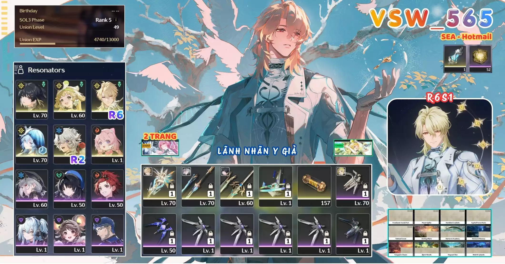 [ VSW_565 SIÊU PHẨM LÃNH ANHÃN Y GIẢ / CHƯA SN! ] LUUK R6 TRẤN + ENCORE + VERINA + LINGYANG R2 + MAIN TRẤN. 52 NHỰA. ZIN BANNER 5* TỰ CHỌN. CÒN NHIỀU QUEST / EVENT!