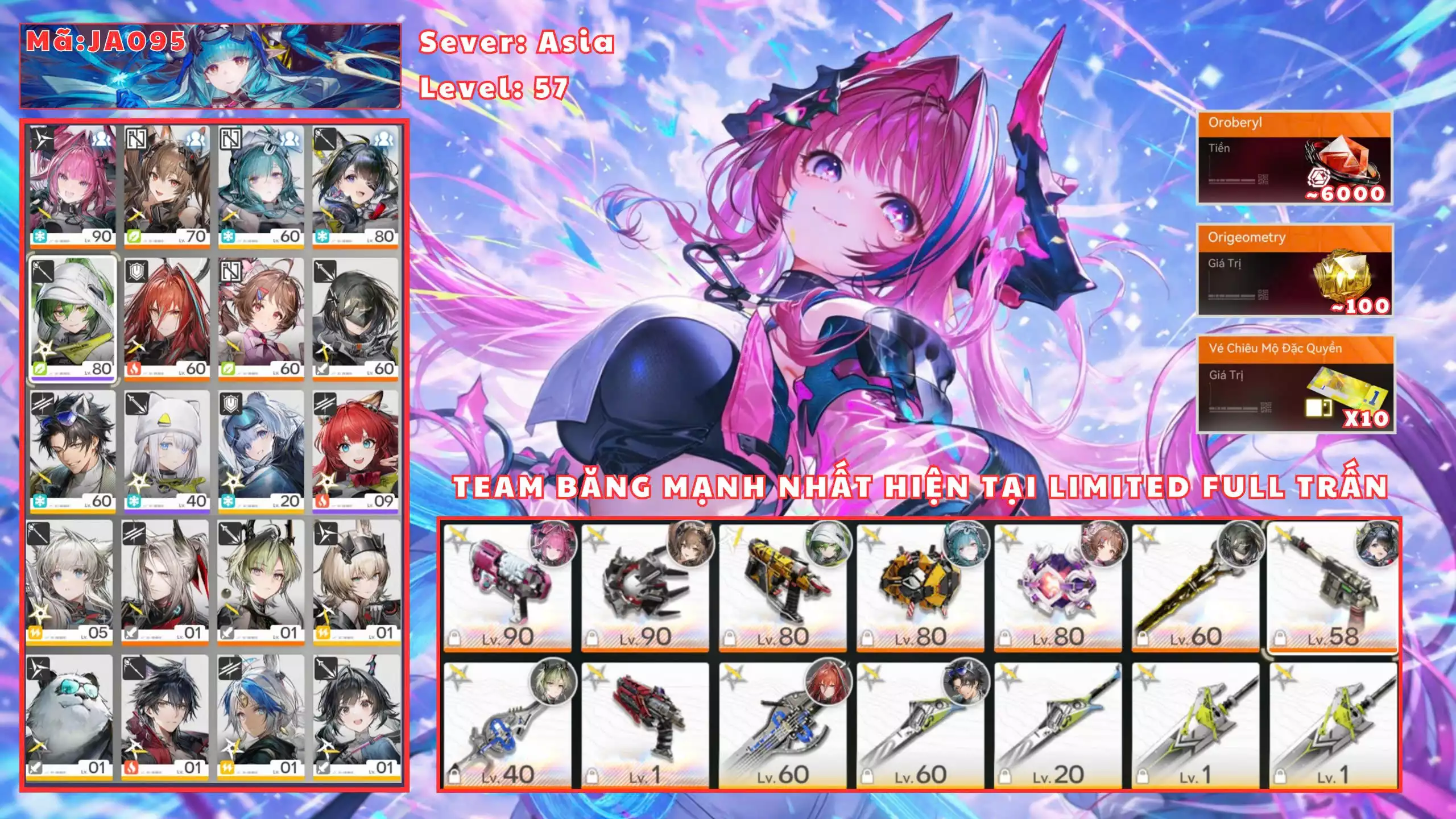 [ MÃ JA095 : TEAM BĂNG FULL FORM ] YONNE TRẤN, TANGTANG TRẤN, GILBERTA TRẤN, EMBER, ADELIA, LIFENG, POG ACC DƯ TÀI NGUYÊN CHO BANNER SAU