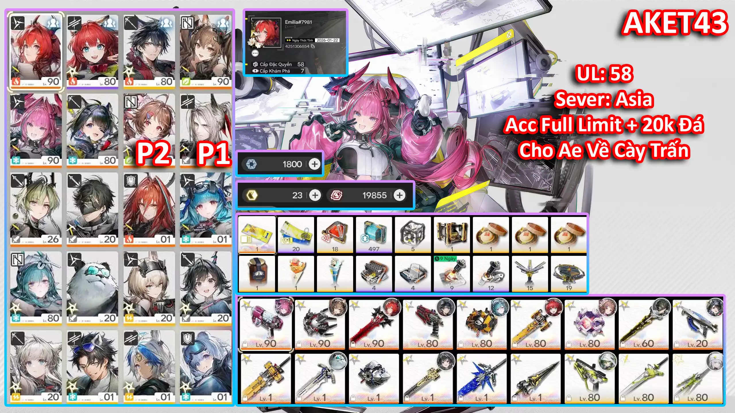 [Siêu Phẩm FULL LIMIT + FULL CHAR + CÒN NHIỀU ĐÁ  ] AKET43 LAEVATAIN TRẤN + YVONNE TRẤN + GILBERTA TRẤN + TANGTANG + ARDELIA P2 TRẤN + POGRANICHNIK P1 + LIFENG + EMBER + LAST RITE