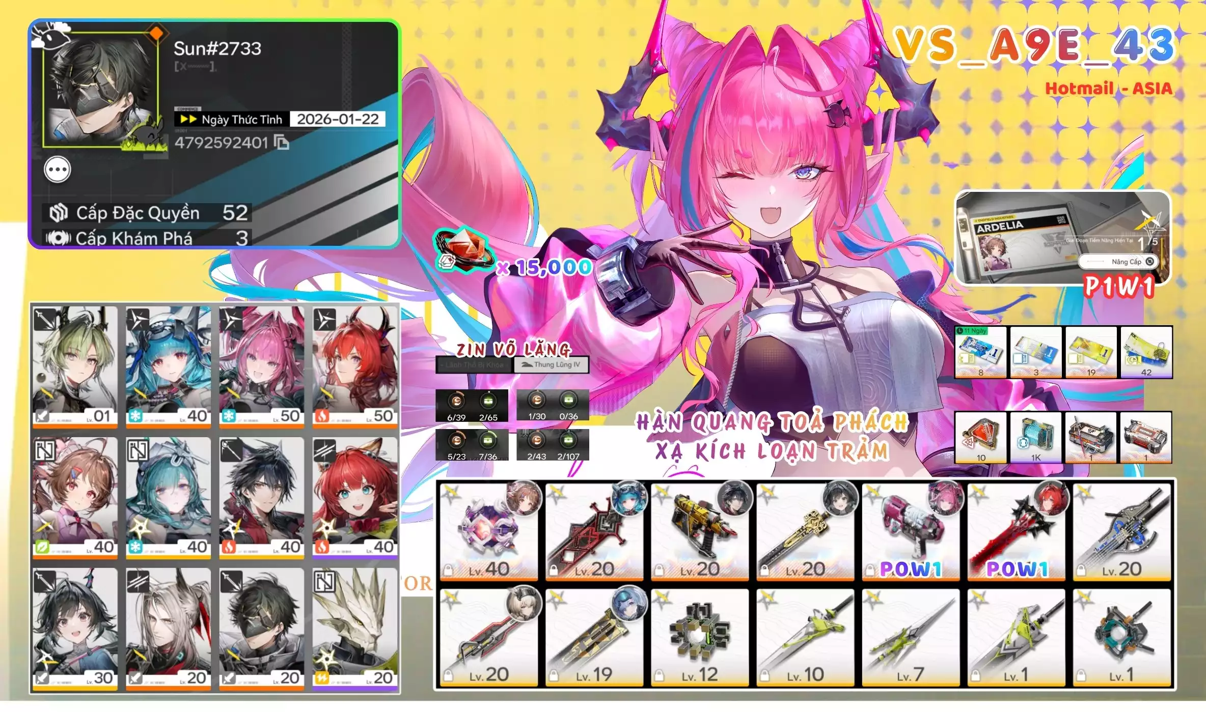 [ VS_A9E_43 XẠ KÍCH LOẠN TRẢM ] LAEVATAIN TRẤN + YVONNE TRẤN + LAEVATAIN + LIFENG + RITE + POGRA + ARDELIA TRẤN + -{ 15.000 ORUN }- CÒN NHIỀU QUEST / EVENT!