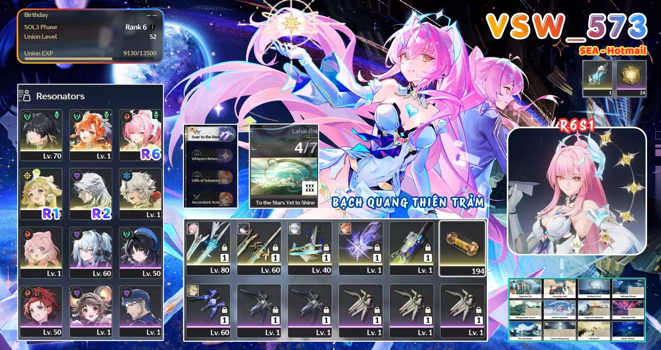 [ VSW_573 SIÊU PHẨM BẠCH QUANG THIÊN TRẢM / CHƯA SN! ] AEMEATH R6 TRẤN + SIGRIKA TRẤN + CALCHARO R2 + VERINA R1 + ENCORE. 24 NHỰA. CÒN NHIỀU QUEST / EVENT!