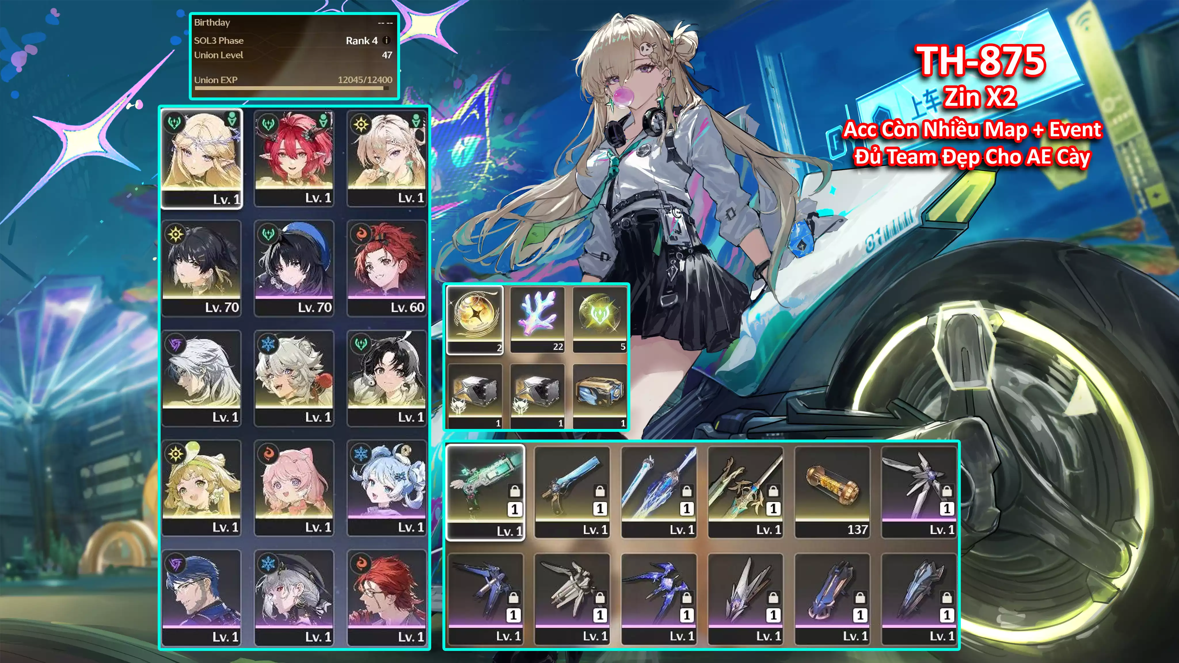 [Siêu Phẩm Acc Còn Zin Nhiều Map + Event từ 3.1 ] TH-875 Cartethyia (Trấn) + Lynae (Trấn) + Ciaccona