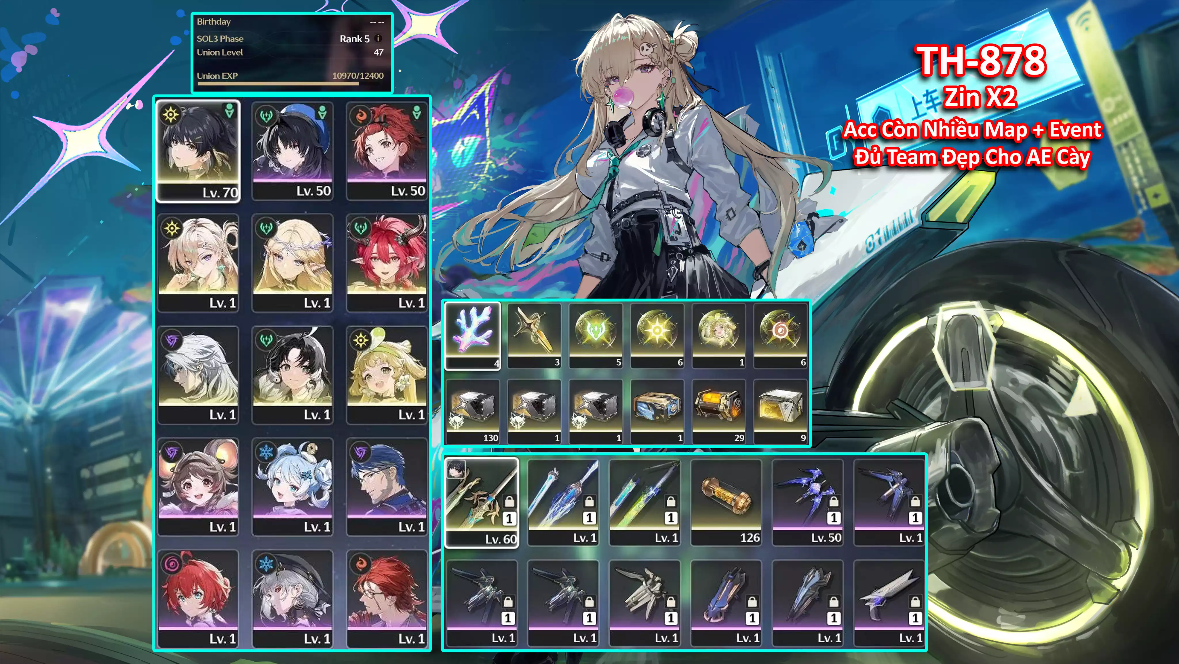 [Siêu Phẩm Acc Còn Zin Nhiều Map + Event từ 3.1 ] TH-878 Cartethyia  (Trấn) + Ciaccona + Lynae