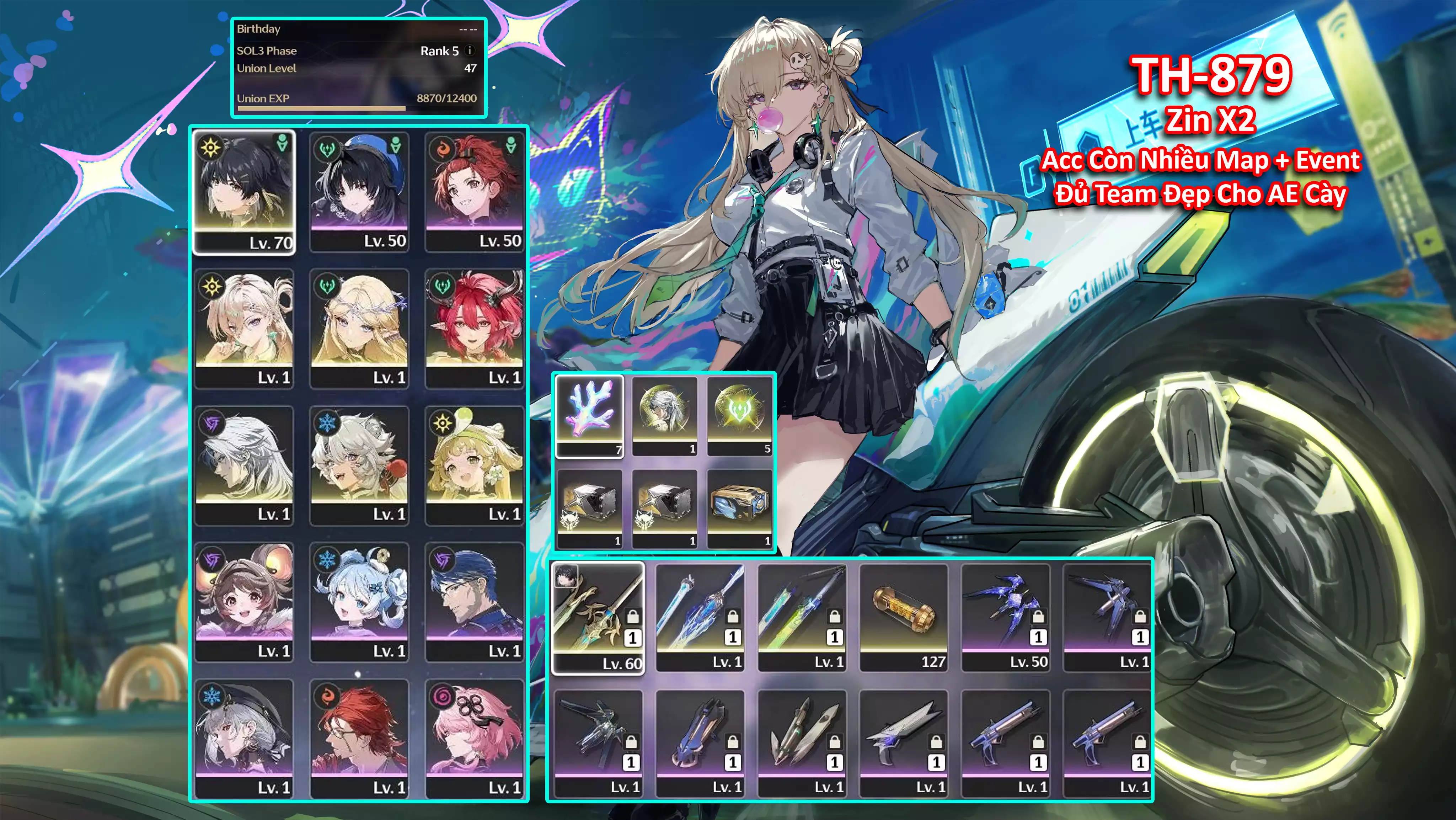 [Siêu Phẩm Acc Còn Zin Nhiều Map + Event từ 3.1 ] TH-879 Cartethyia  (Trấn) + Ciaccona + Lynae