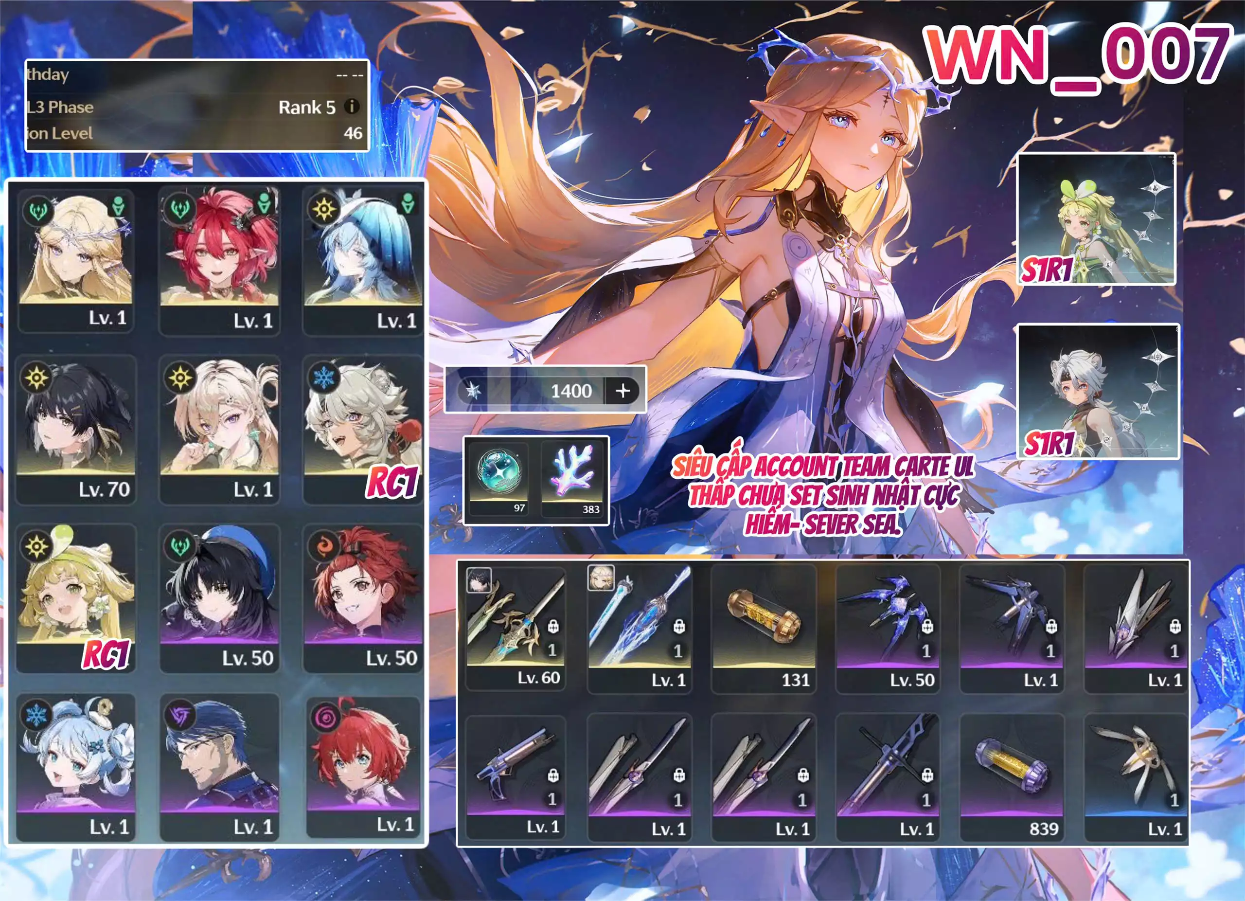 [ #WN_007 SIÊU CẤP ACCOUNT TEAM CARTE UL THẤP CHƯA SINH NHẬT CỰC HIẾM- SEVER SEA ]