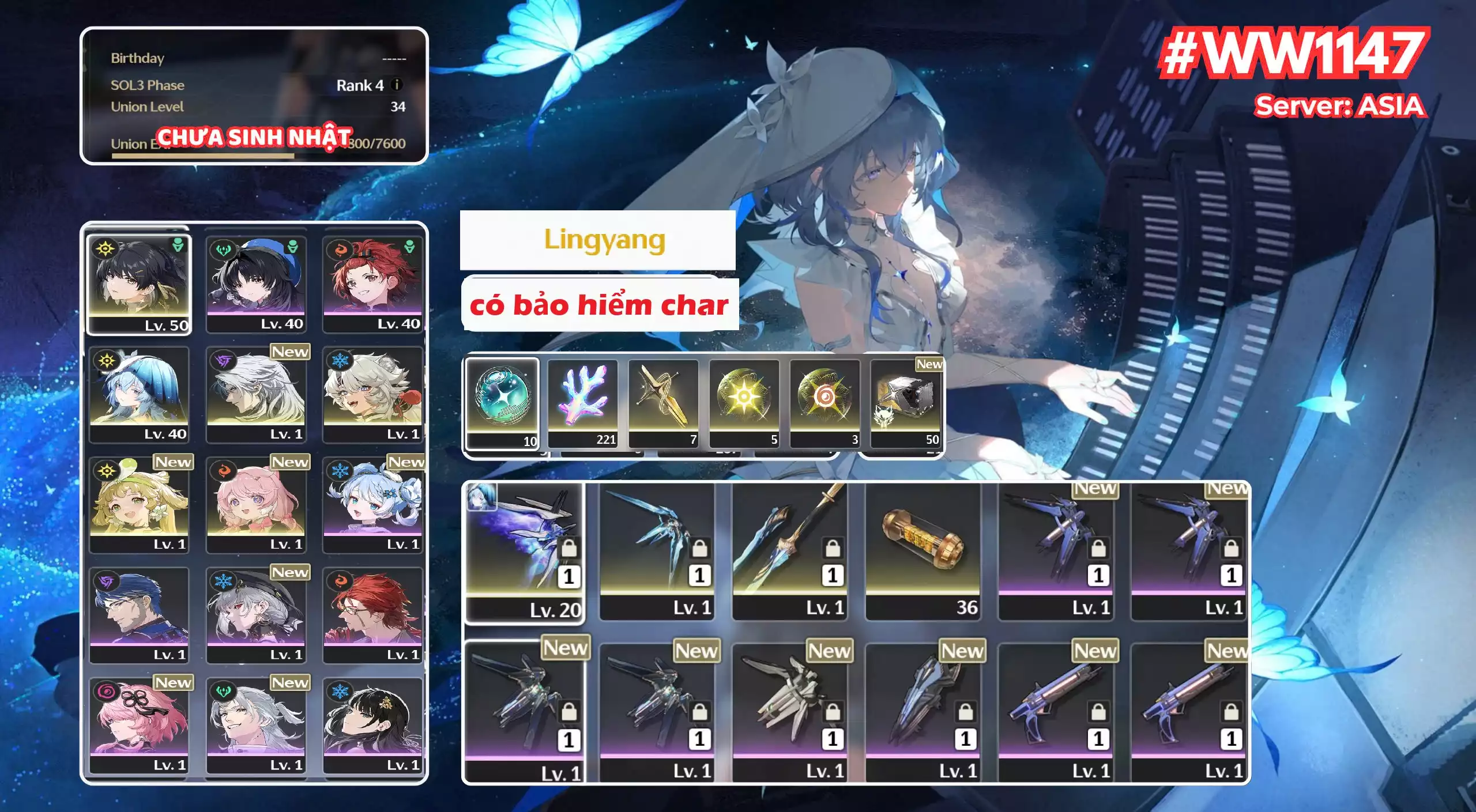 [ ACC VIP ]  WW1147 ASIA Sho Trấn + bảo hiểm