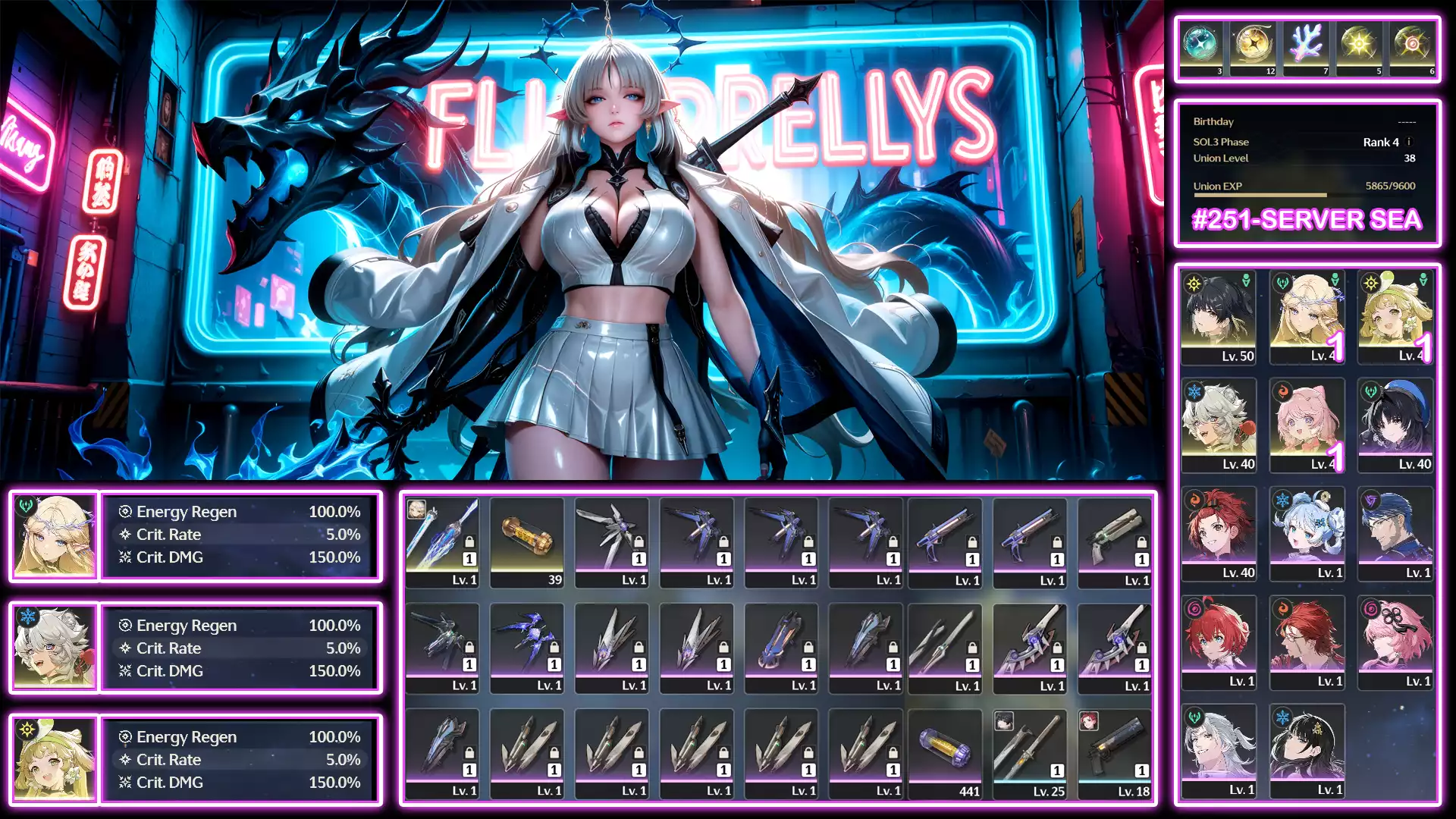 Cartethyia C1R1 + verina C1 + lingyang + encore C1 , còn 12 roll limit ( sever sea )