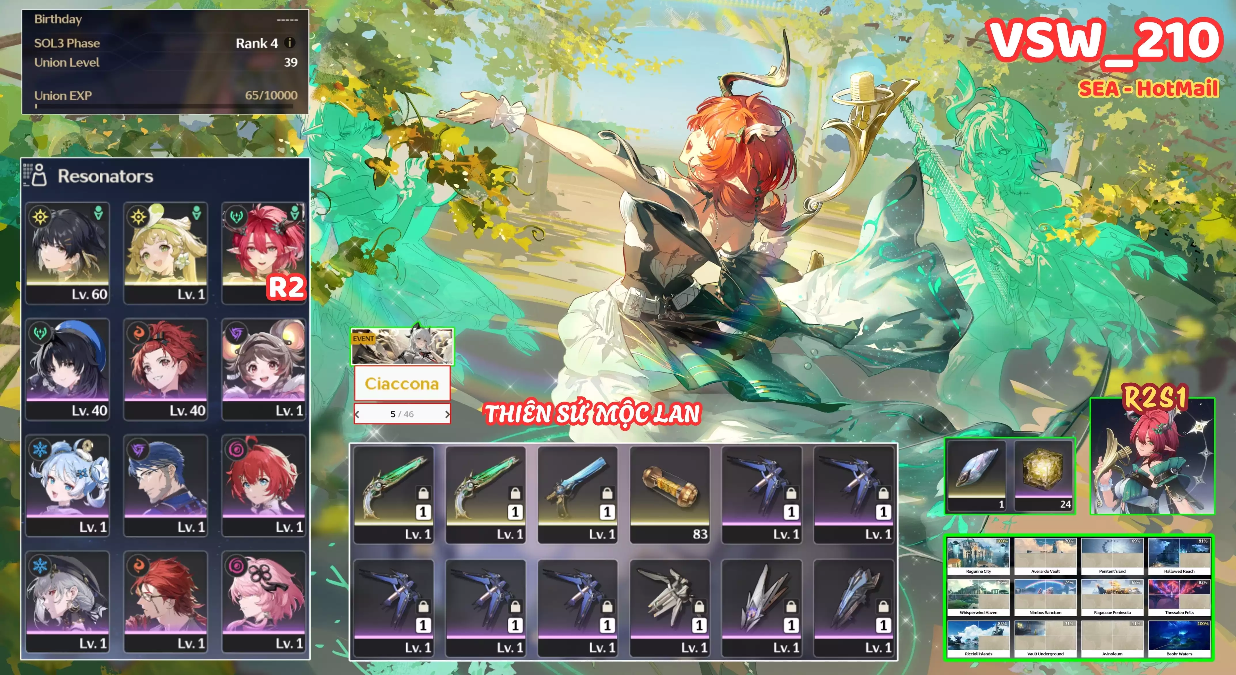 [ VSW_210 SIÊU PHẨM THIÊN SỨ MỘC LAN ] CIACCONA R2 TRẤN + VERINA. 5 TRANG BANNER LIMIT. 24 NHỰA. CÒN NHIỀU QUEST / EVENT!!