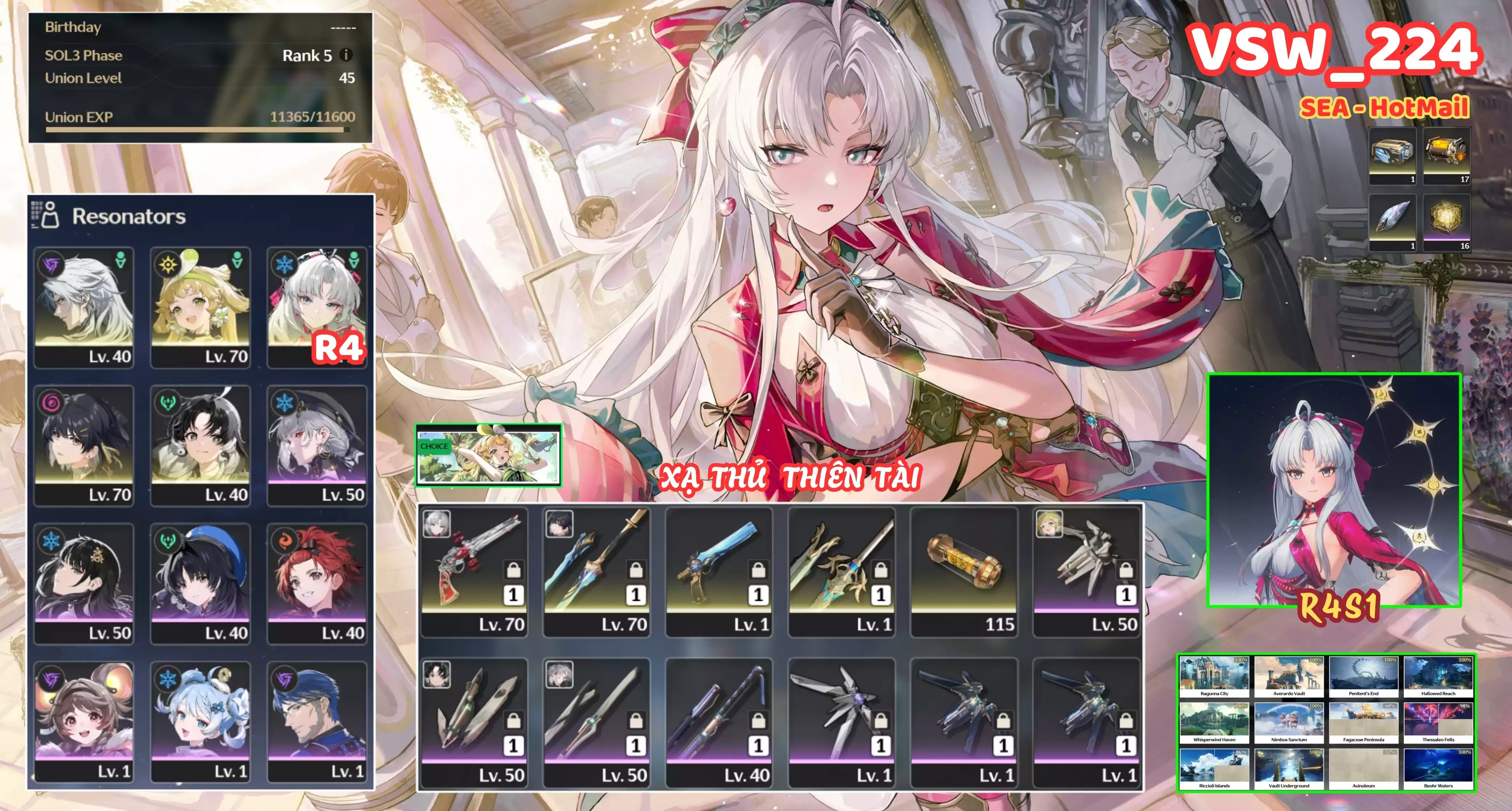 [ VSW_224 SIÊU PHẨM THIÊN TÀI XẠ THỦ ] CARLOTTA R4 TRẤN + VERINA + CALCHARO + JIANXIN + MAIN TRẤN. ZIN BANNER 5* TỰ CHỌN. CÒN NHIỀU QUEST / EVENT!!