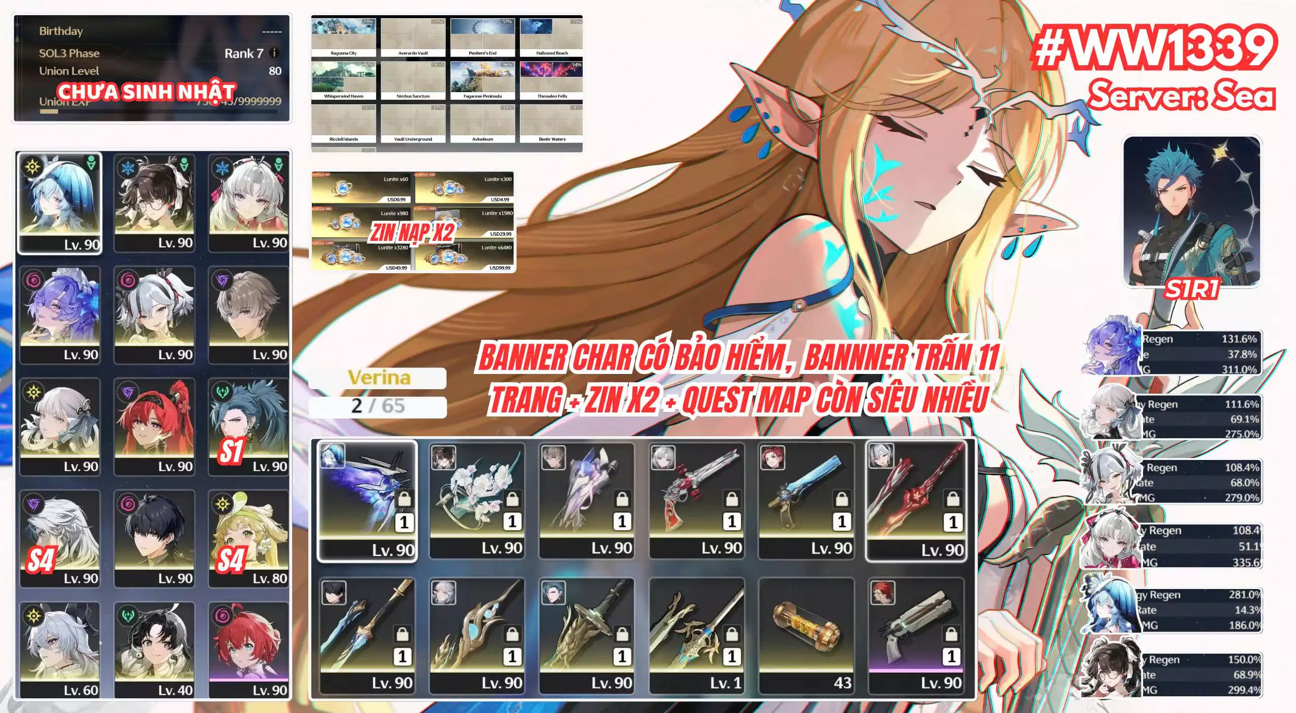 [ SIÊU PHẨM HẠT DẺ NHIỀU CHAR TRẤN CÒN TÀI NGUYÊN ]  WW1339 Shorekeeper R0A1 + ZHEZHI R0A1 + ALONG R1A1 + CARLOTTA R0A1 + CAMELLIYA R0A1 + YAO R0A1 + JINHSI R0A1 + CANTARELLA + ZANI + YINLIN ( CÓ BẢO HIỂM CHAR SURE CARTETHYIA TRẤN + 12 TRANG TRẤN )