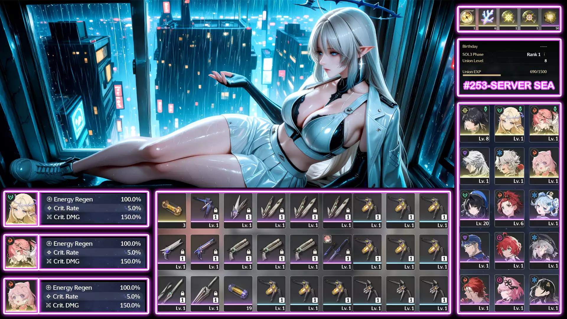 Cartethyia + changli + calcharo + lingyang + encore  , acc UL 8 ( sever sea )