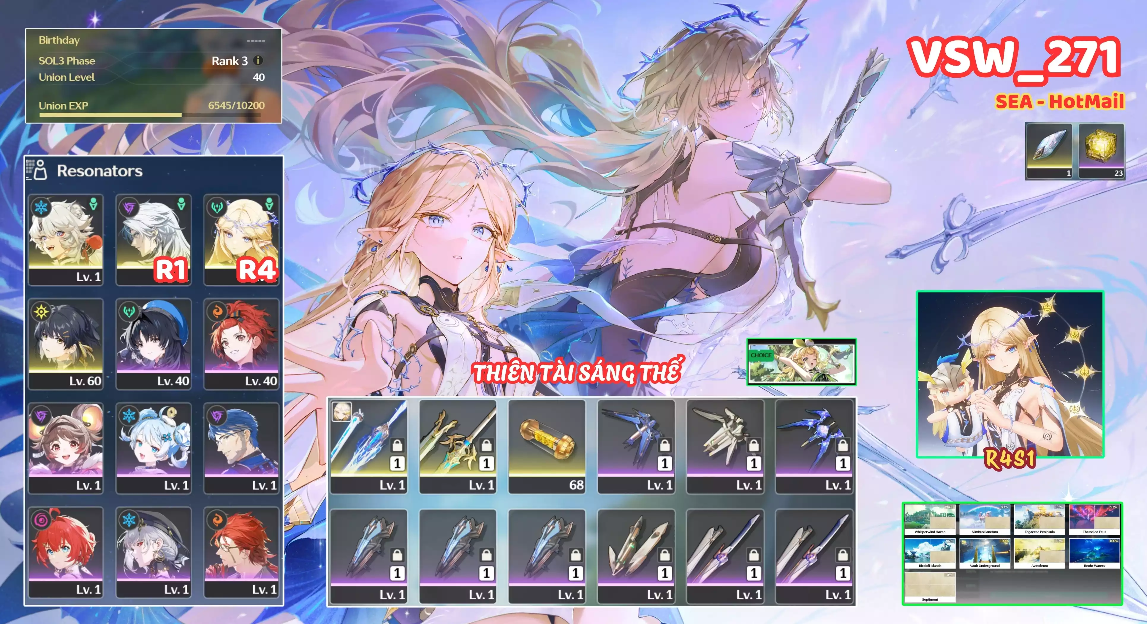 [ VSW_271 SIÊU PHẨM THIÊN SỨ PHÁP SƯ ] CARTETHYIA R4 TRẤN + CALCHARO R1 + LINGYANG. 23 NHỰA. ZIN BANNER 5* TỰ CHỌN. CÒN NHIỀU QUEST / EVENT!!