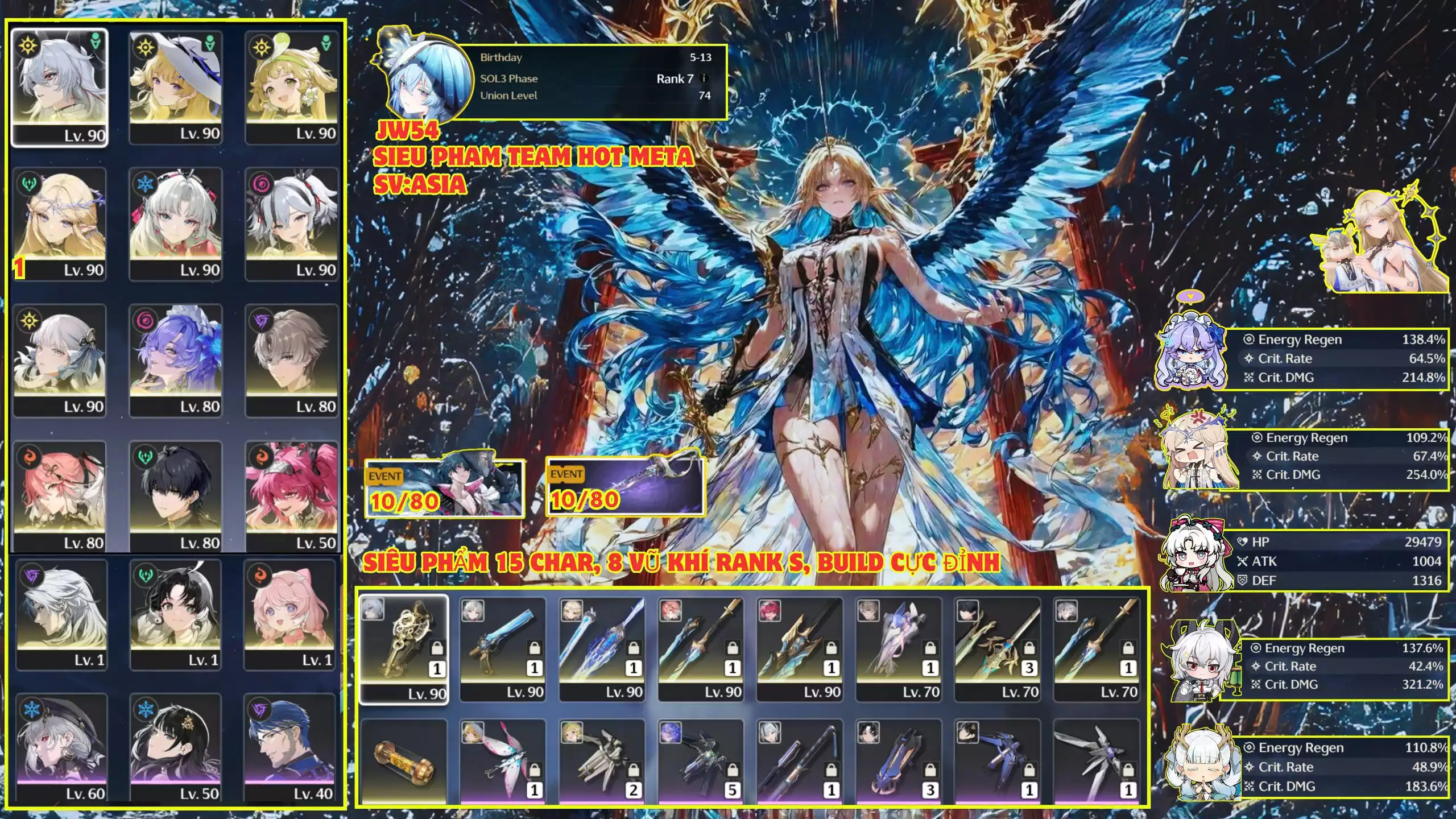 [ JW54: ASIA/ SIÊU PHẨM 15 CHAR ] ZANI C0R1, XIANGLI C0R1, CARTETHYIA C1R1, PHOEBE,CARLOTTA, CAMLLYA, JINHSI, LUPA, CHANGLI, CARCHARO, LINGYANG, ENCORE, VERINA /ACC BUILD SIÊU ĐỈNH