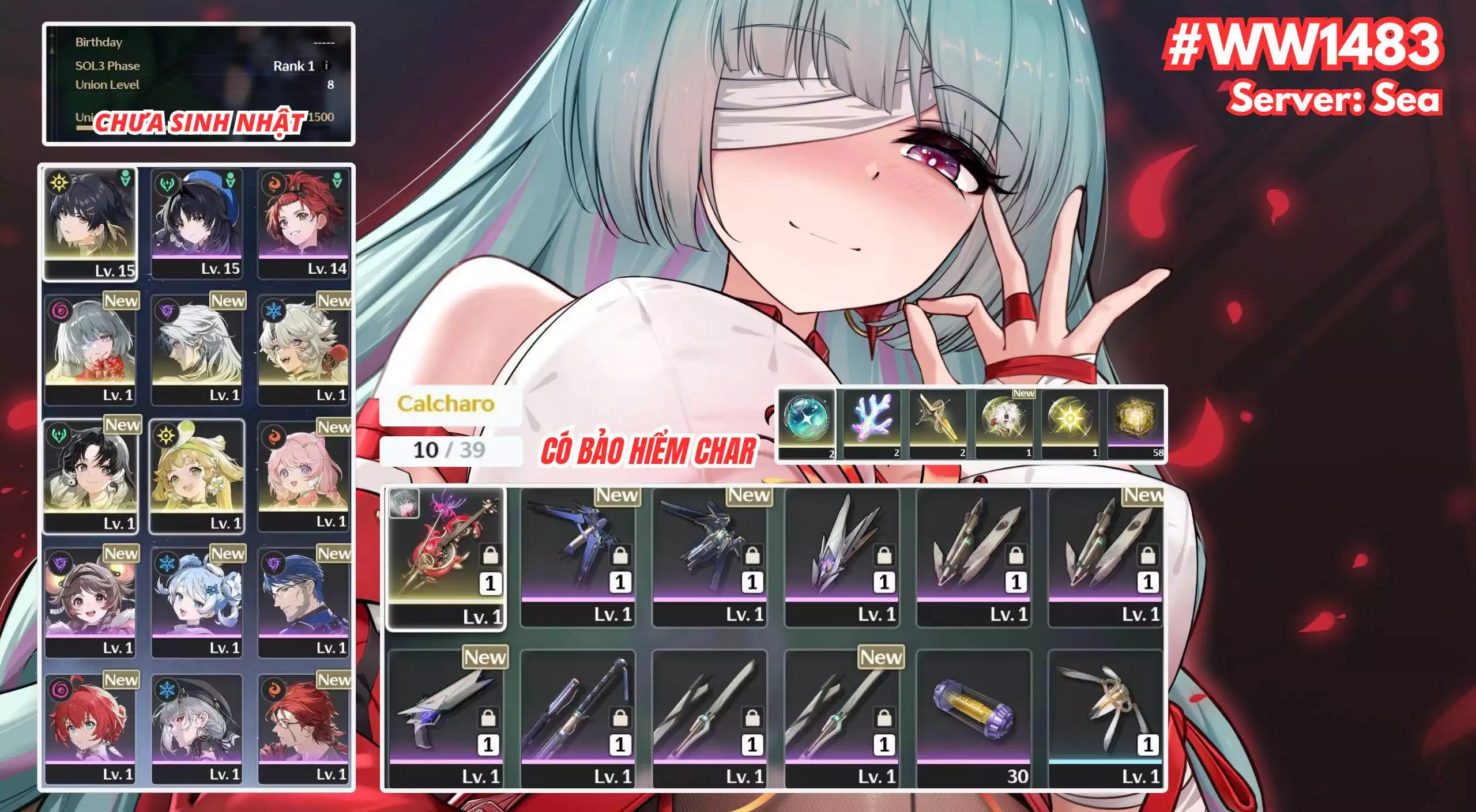 [ ACC VIP ] WW1483  Phrolova R0A1 + bảo hiểm char 11 trang ( UL 8 SIÊU HIẾM )