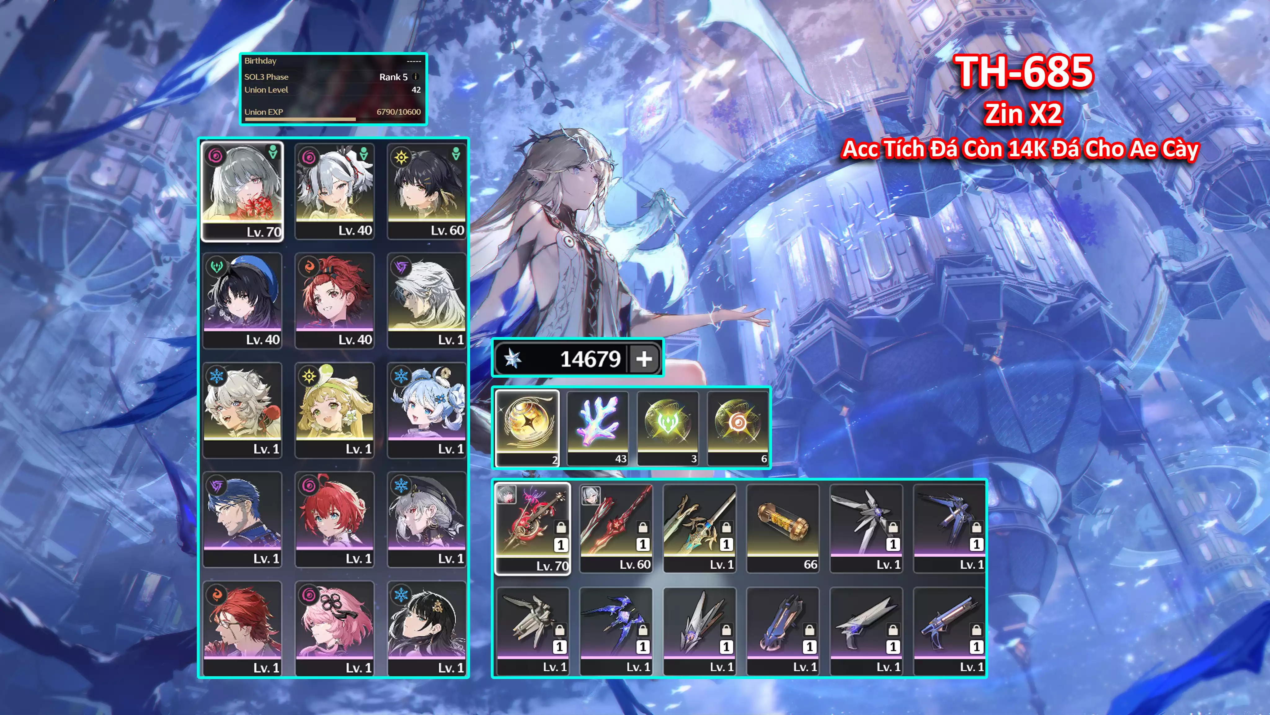 [Siêu Phẩm Tích Đá ] TH-685 Phrolova (Trấn) + Camellya (Trấn) + Calcharo + Verina + Lingyang