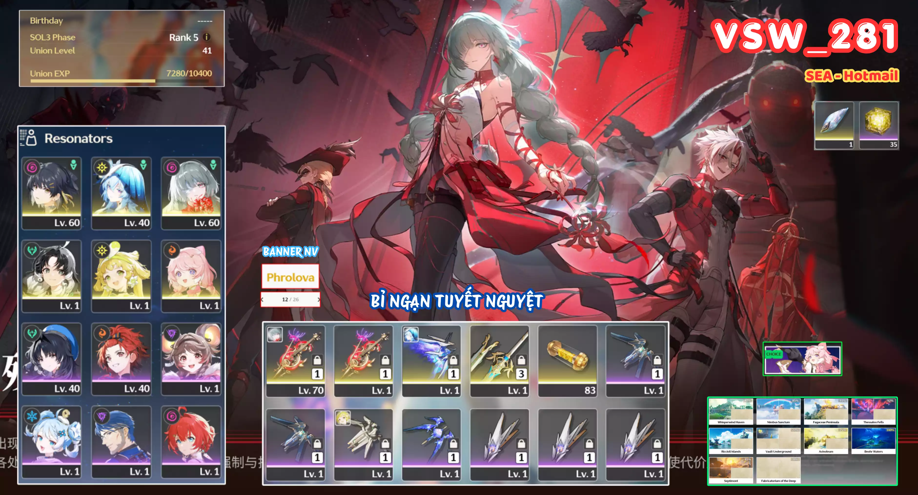 [ VSW_281 SIÊU PHẨM BỈ NGẠN SÁT TUYỆT ] PHROLOVA TRẤN + SHOREKEEPER TRẤN + VERINA + ENCORE + JIANXIN. 35 NHỰA. 12 TRANG BANNER LIMIT. ZIN BANNER 5* TỰ CHỌN. CÒN NHIỀU QUEST / EVENT!!