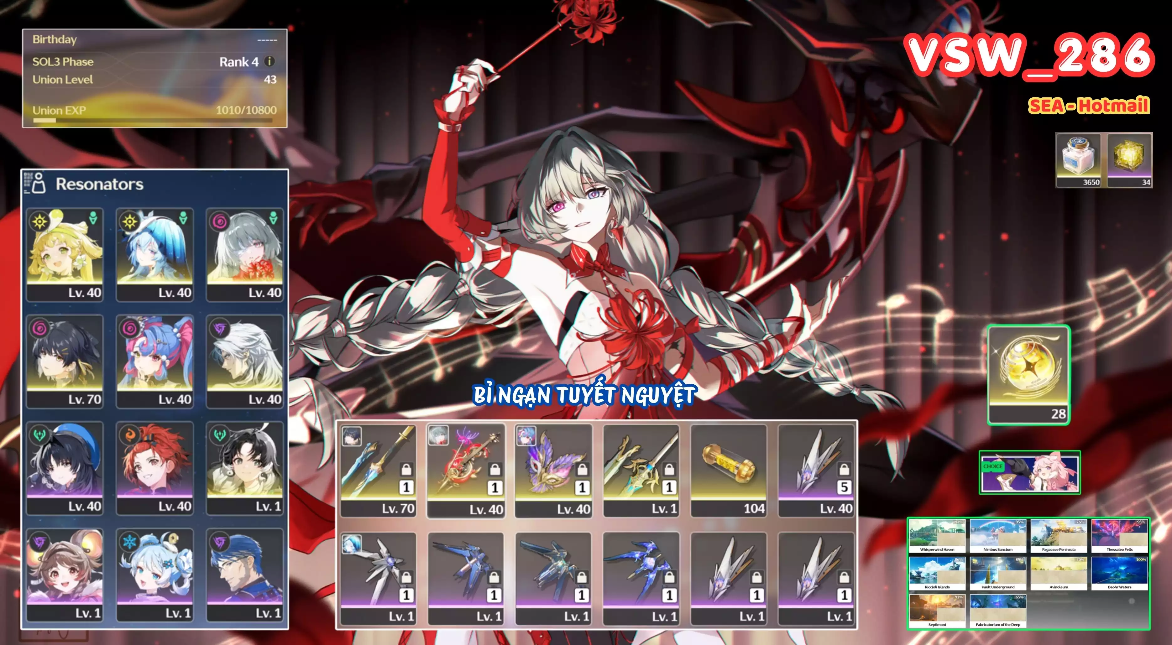 [ VSW_286 SIÊU PHẨM NGUYỆT HẢI PHONG HOA ] PHROLOVA TRẤN + ROCCIA TRẤN + SHOREKEEPER + VERINA + MAIN TRẤN + CALCHARO. -{ 28 VÉ LIMIT }- 34 NHỰA. ZIN BANNER 5* TỰ CHỌN. CÒN NHIỀU QUEST / EVENT!!